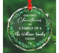 Décoration en verre « Our First Christmas As A Family of 6 » 2025, date et noms personnalisés 1er Noël en tant que famille de six ornements cadeau pour parents, fille, fils, décoration personnalisée