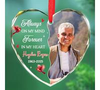Décoration en verre personnalisable avec inscription « Always On My Mind Forever in My Heart » - Cadeau souvenir commémoratif pour la perte d'un être cher - Décoration de Noël en verre de deuil