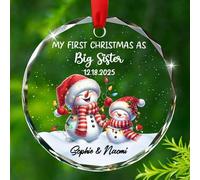 Décoration en verre personnalisée avec date et nom « Big Sister » - Bonhomme de neige - Cadeau pour anniversaire, mon premier Noël en tant que grande sœur 2025 - Ornements personnalisés pour sapin de
