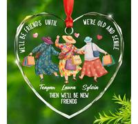 Décoration en verre personnalisée avec nom 3 amis, « We'll Be Friends Until We're Old and Senile Then We'll Be New Friends », décoration en verre personnalisée pour trois amis âgés, décoration en