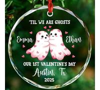 Décoration en verre personnalisée en forme de couple de fantômes de Noël 2025, Til We are Ghosts Our 1st Valentine's Day Ornement cadeau pour petit ami, petite amie, année personnalisée et noms de