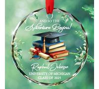 Décoration en verre personnalisée et « So The Adventure Begins » - Cadeau pour fille, fils, amis, nom personnalisé/félicitations scolaires et de classe, décoration de remise de diplôme de lycée