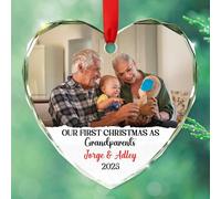 Décoration en verre personnalisée « Our First Christmas As Grand-parents » - Cadeau pour nouveau grand-père et grand-mère - Nom/photo personnalisé - Ornement à suspendre pour 1er Noël en tant que