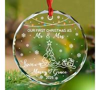 Décoration en verre personnalisée « Our First Christmas As Mr & Mrs » 2025, cadeaux de mariage pour couples, décoration de mariage pour sapin de Noël, année personnalisée et noms de couple Just