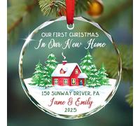 Décoration en verre personnalisée « Our First Christmas in Our New Home » 2025, 1ère année dans une nouvelle maison, cadeau pour pendaison de crémaillère Mr & Mrs, décoration de sapin de Noël