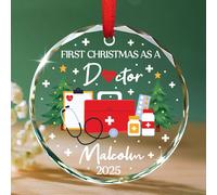 Décoration en verre personnalisée Premier Noël en tant que médecin 2025, 1er Noël en tant que médecin, cadeau souvenir de vacances pour médecin, médecin, nouveaux médecins, ornements d'arbre de Noël