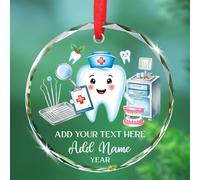 Décoration en verre pour dentiste, cadeau pour homme et femme, texte et nom personnalisés, décoration de Noël 2025, décoration souvenir de Noël, décoration dentaire personnalisée