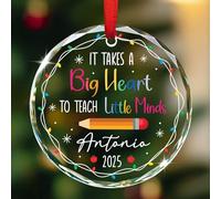 Décoration en verre pour enseignant pour sapin de Noël, cadeau de Noël personnalisé pour nouveau professeur, il faut un grand cœur pour enseigner aux petits esprits, décorations de Noël pour