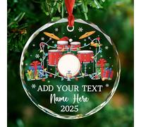 Décoration en verre pour instrument de batterie, décoration de Noël 2025, décoration sur le thème des instruments de musique, cadeaux de musique pour batteur, anniversaire, Noël, texte personnalisé et