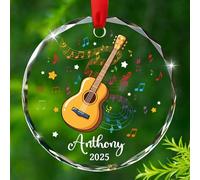 Décoration en verre pour instrument de guitare, texte personnalisé/année/nom de guitariste, cadeau de Noël pour guitariste, femme, homme, mari, épouse, frère, sœur, guitares en verre musical