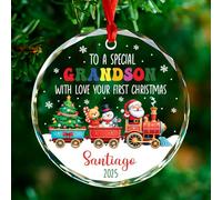 Décoration en verre pour petit-fils, décorations personnalisées pour le nom et l'année de bébé, souvenir de petit-fils, décoration de 1er Noël pour petits-enfants, cadeaux de nouveaux grands-parents