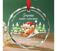 Décoration en verre pour petite-fille, décoration personnalisée bébé renard, pour une grand-fille très aimée, cadeau de grand-parent à nièce, décorations de renard avec nom personnalisé pour