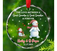 Décoration en verre « The Love Between A Great Grandpa & Great Grandson » - Ours polaire - Cadeau pour arrière-grand-père, date et nom personnalisés - Ornements de Noël 2025
