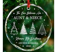 Décoration en verre « The Love Between an Aunt & Niece Knows No Distance » - Décoration de sapin de Noël personnalisée pour tantes et nièces