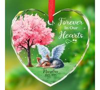 Décoration en verre Yorkshire Terrier 2025, décoration personnalisée Yorkshire Terrier ange endormi, animal de compagnie éternel dans nos cœurs, cadeau souvenir personnalisé nom et année chien de Noël