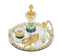 Décoration Ensemble de 5 brûleurs d'encens en Verre de Cristal, Joli brûleur d'encens doré avec Pinces en métal et Plateau Miroir, encensoir de Luxe for Yoga, Spa, méditation pour la Maison