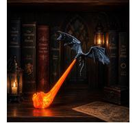 Décoration Étargère Dragon 3D - Lampe Coin Bibliothèque Fantastique - Figurine Dragon Noir Flammes Rouges - Déco Bureau 25x29cm