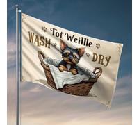 Décoration extérieure amusante - Adorable Yorkshire Terrier dans un panier à linge - Panneau de chambre d'université - Décoration de chambre d'homme (152 x 244 cm)