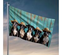 Décoration extérieure amusante avec cinq chiens élégants dans des chapeaux posant ensemble drapeaux de dortoir pour garçons panneaux de piscine et décoration extérieure (120 x 180 cm)