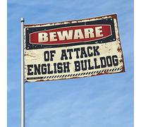 Décoration extérieure amusante Beware Of Attack Drapeau anglais Bulldog Cadeau pour mari Décoration de jardin (30 x 45 cm)