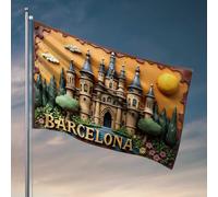 Décoration extérieure amusante Château de Barcelone : un conte de fées fantaisie dans les lumières dorées Drapeau drapeau pour chambre à coucher Drapeaux de jardin amusants (152 x 244 cm)