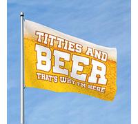 Décoration extérieure amusante Titties And Beer That'S Why I'M Here Drapeau Décoration de chambre d'homme pour votre chambre (120 x 180 cm)