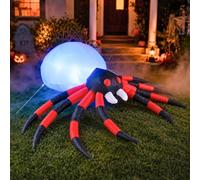 Décoration extérieure d'araignée gonflable géante d'Halloween de 8ft avec | Auto Inflate, Cool Blue Glow, alimentation secteur, prise britannique à 3 broches, haubans et piquets de sol