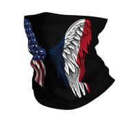 Décoration Faciale Aile du Drapeau De La République Française De L'Amérique Et De La France Écharpe Durable Balaclava Multi-Usage Cache Cou pour Adulte Jogging Randonnée 25X50CM