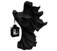 Décoration fantôme du Baril de Cracker, Ornement de sorcière d'halloween avec Lanterne, Statue d'économie 'énergie à énergie Solaire pour décoration Cour Jardin (Noir)