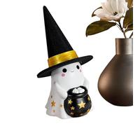 Décoration fantôme lumineuse, fantômes d'Halloween avec chapeaux de sorcière, statue de fantôme mignonne avec éclairage pour table, cheminée, centre de fête