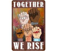 Décoration féministe « Together We Rise Feminist » - Vintage Pro - Droits des femmes - Décoration en métal - Plaque en métal vintage - Décoration d'intérieur rustique - Affiche en métal - 20,3 x 30,5