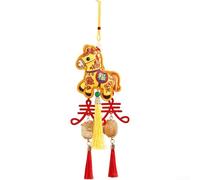 Décoration festive à suspendre conçue pour le Nouvel An chinois 2026 avec représentation de cheval et intégration de pompons (A)
