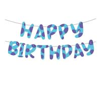 Décoration Fête d'Anniversaire Monstre, Pré-Enfilée Bleu & Violet Happy Birthday Bannière Fournitures de Fête à Thème Monstre Dessin Animé pour Baby Shower Enfants Garçons Filles