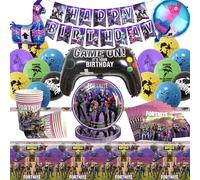 Décoration Fête Fortnite, 55 Pièces Vaisselle Fête Fortnite Set, Jeu Vidéo Kit Déco Gaming Gamer, Fortnite Ballons, Bannières, Assiettes, Serviettes, Tasses, Nappes