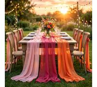 Decoration Fete Orange Rose Chemin de Table, Bohème Chemin de Table en Gaze | 300 x 30 CM Ruban de Table Mousseline de Soie, Décoration de Table pour Anniversaires, Mariage, Baptêmes, Graduation