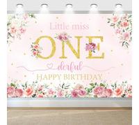 Décoration florale 1er anniversaire, Floral Little Miss Onederful Bannière Toile de fond pour les filles Première Décoration de fête d’anniversaire, 180x120cm