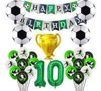 Decoration foot anniversaire，Décoration Anniversaire Football 10 garçon, 25 Article deco anniversaire foot，Contient bannière, Ballon trophée, Ballon en aluminium football,Ballons numérotés