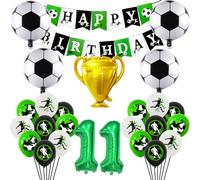 Decoration foot anniversaire,Décoration Anniversaire Football 11 garçon, 25 Article deco anniversaire foot,Contient bannière, Ballon trophée, Ballon en aluminium football,Ballons numérotés