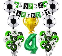 Decoration foot anniversaire，Décoration Anniversaire Football 4 garçon, 25 Article deco anniversaire foot，Contient bannière, Ballon trophée, Ballon en aluminium football, Ballons numérotés