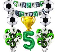 Decoration foot anniversaire，Décoration Anniversaire Football 5 garçon, 25 Article deco anniversaire foot，Contient bannière, Ballon trophée, Ballon en aluminium football, Ballons numérotés
