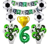 Decoration foot anniversaire，Décoration Anniversaire Football 6 garçon, 25 Article deco anniversaire foot，Contient bannière, Ballon trophée, Ballon en aluminium football, Ballons numérotés