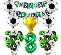 Decoration foot anniversaire，Décoration Anniversaire Football 8 garçon, 25 Article deco anniversaire foot，Contient bannière, Ballon trophée, Ballon en aluminium football, Ballons numérotés