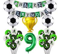 Decoration foot anniversaire，Décoration Anniversaire Football 9 garçon, 25 Article deco anniversaire foot，Contient bannière, Ballon trophée, Ballon en aluminium football,Ballons numérotés