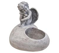 Décoration funéraire en forme de cœur gris avec ange et bougeoir - 17 x 15 x 16 cm - Décoration commémorative pour cimetière ou maison - En polyrésine - Résistant aux intempéries Logbuch-Verlag