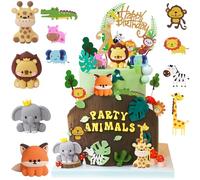 Decoration Gateau Animaux 2 Ans, Décoration Gteau Anniversaire Garçon 2er, Safari Jungle Deco Gteau Cake Cupcake Topper pour Enfant Fille Garçon Anniversaire