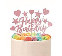 Decoration Gateau Anniversaire,11 pcs Cake Topper Deco Gateau Anniversaire Decor Gateau Happy Birthday Coeurs Étoiles,pour Mariages Anniversaire Fêtes Fille Garcon(or rose)