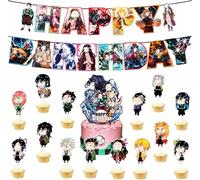 Decoration Gateau Anniversaire, 16 Pièce Bannière Joyeux Anniversaire, Décorations Cupcakes, Décorations Fête Thème Dessins Animés, Décorations Gâteaux pour Enfants Garçons Filles