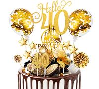 Decoration Gateau Anniversaire 17 Pcs Cake Topper Happy Birthday deco Joyeux Anniversaire Decoration Gateau Confettis Ballon Star Décor Fille Garçon Enfant Femmes Homme(doré)