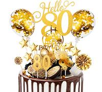 Decoration Gateau Anniversaire 17 Pcs Cake Topper Happy Birthday deco Joyeux Anniversaire Decoration Gateau Confettis Ballon Star Décor Fille Garçon Enfant Femmes Homme(doré)