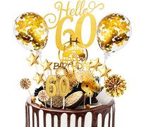 Decoration Gateau Anniversaire 17 Pcs Cake Topper Happy Birthday deco Joyeux Anniversaire Decoration Gateau Confettis Ballon Star Décor Fille Garçon Enfant Femmes Homme(doré)